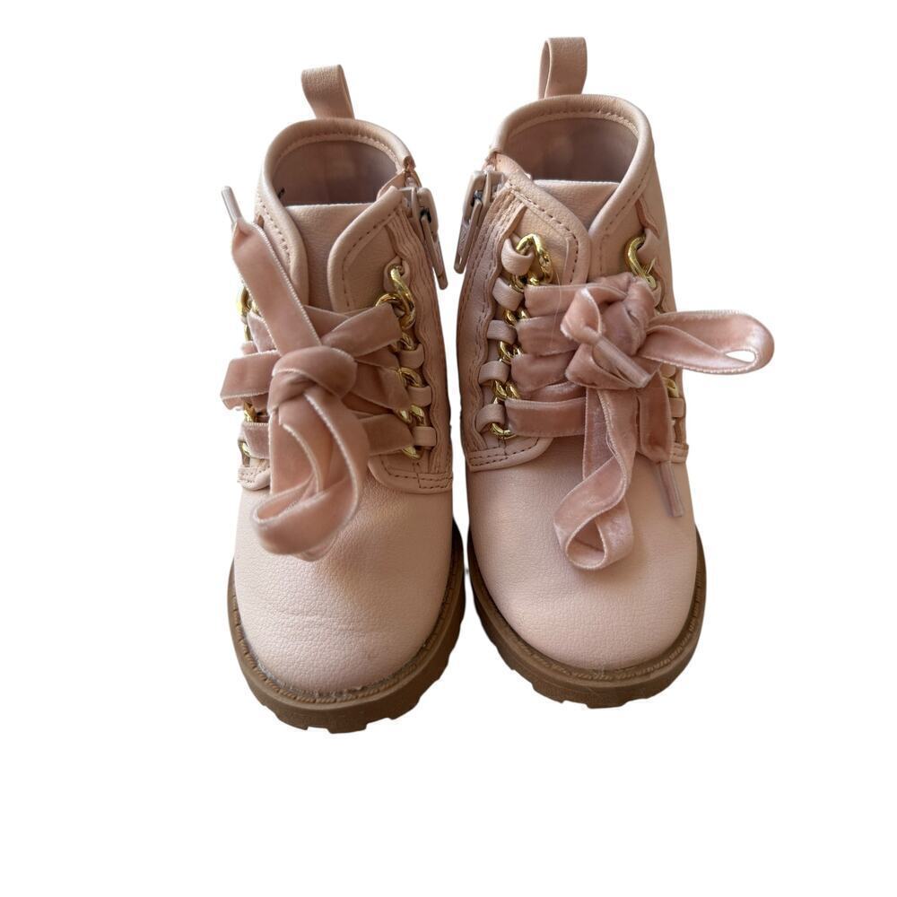 Wonder Nation Girls Pink Chain Loop Combat Boots Size 6